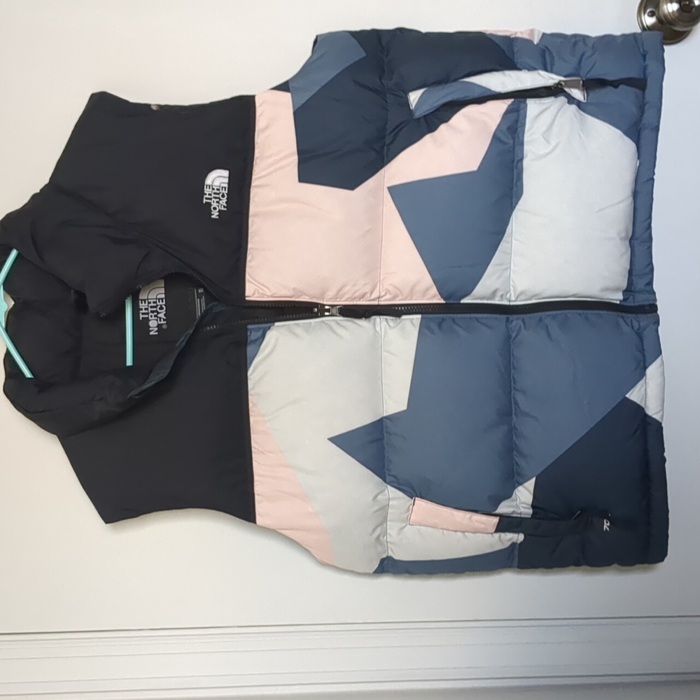 The North Face Women's Geometric Puffer Vest - Blue and Pink